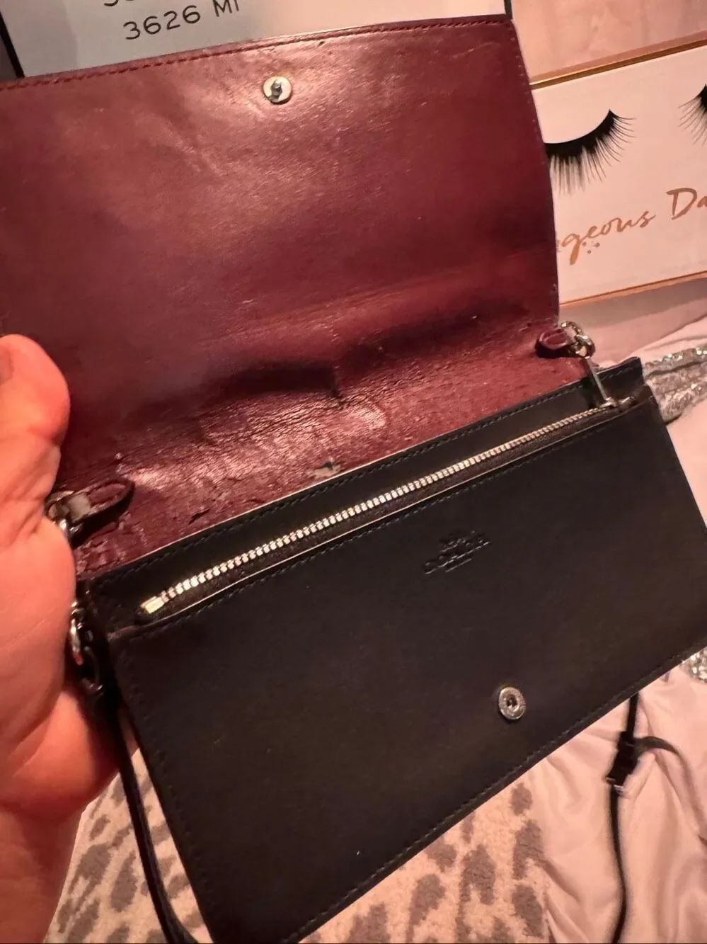 Coach western rivet studded leather crossbody wallet shoulder bag flap red black